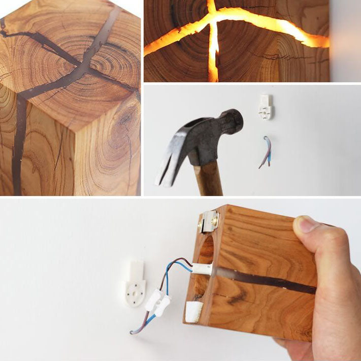 Cracked Solid Wood Square Wall Lamp