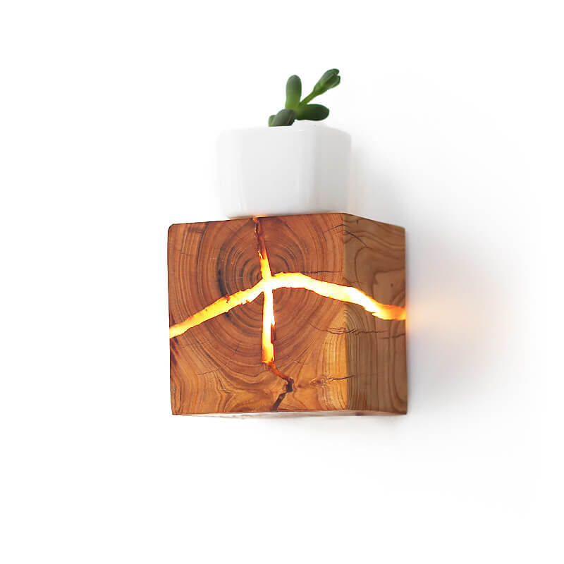 Cracked Solid Wood Square Wall Lamp