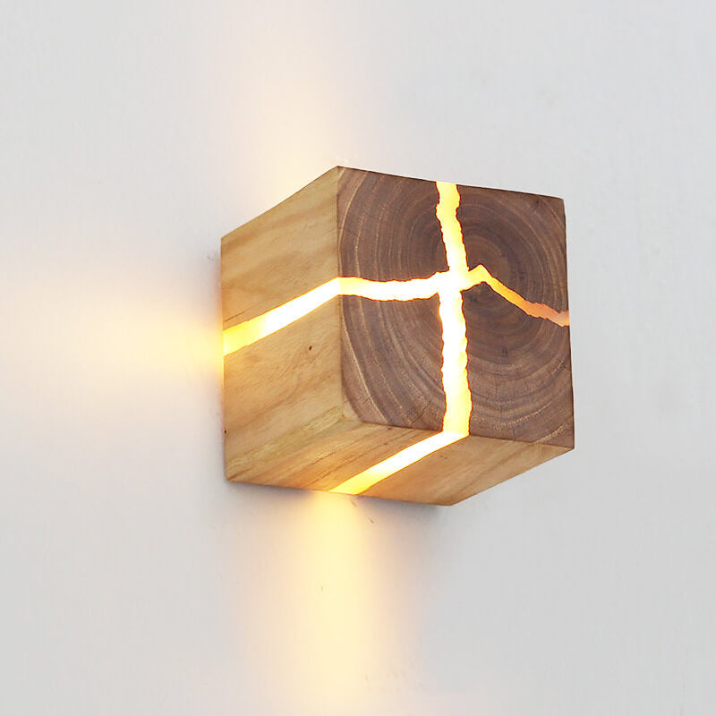 Cracked Solid Wood Square Wall Lamp