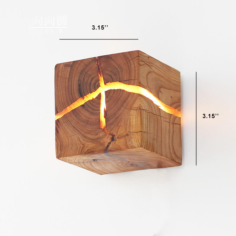 Cracked Solid Wood Square Wall Lamp