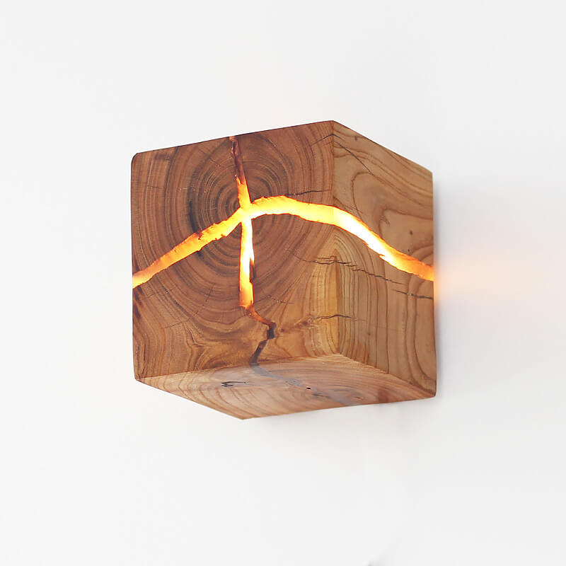 Cracked Solid Wood Square Wall Lamp