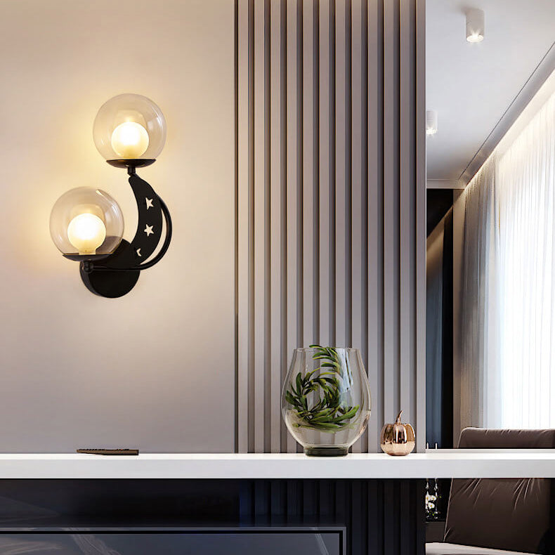 Glass Globe Lampshade Moon 2-Light Wall Lamp