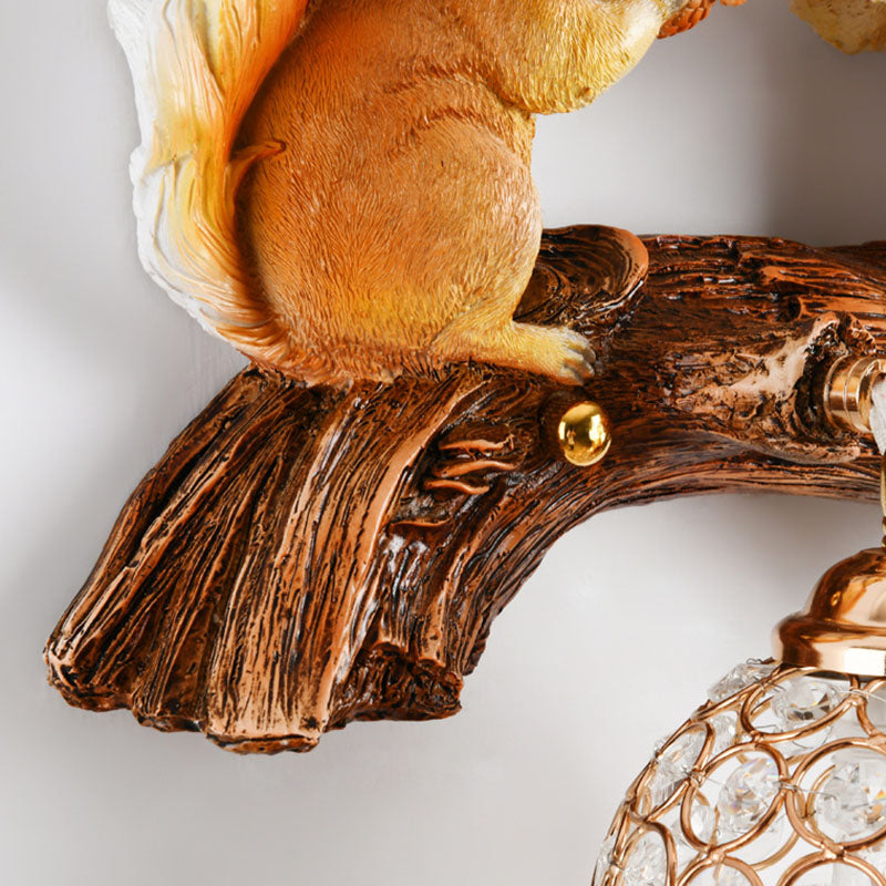 Squirrel Resin Crystal Bedroom Wall Lamp