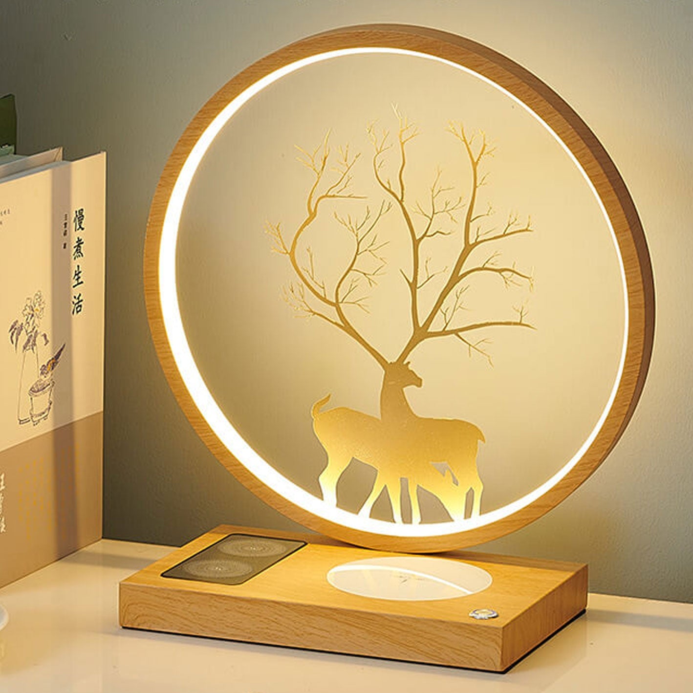 Round Deer Design Wireless Table Lamp