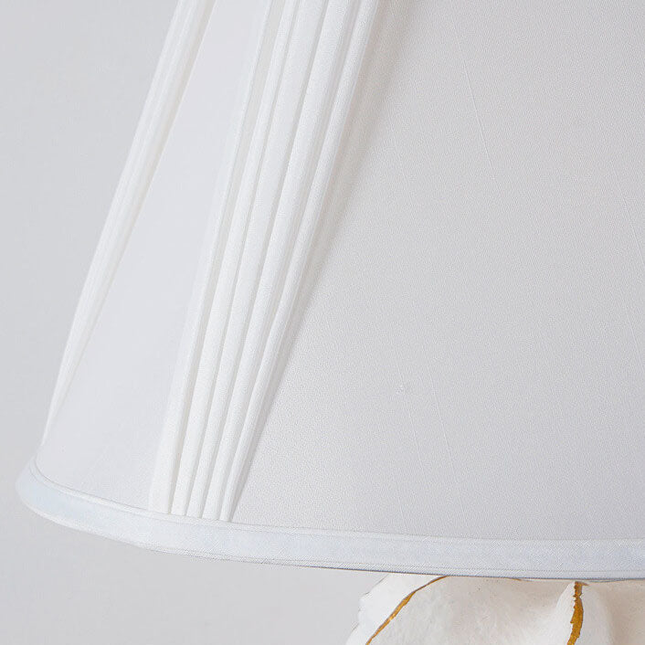 White Fabric Striped Resin Table Lamp