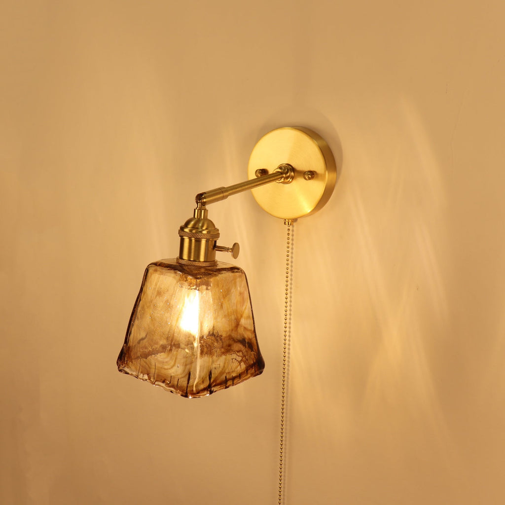 Brass Amber Square Glass Wall Lamp