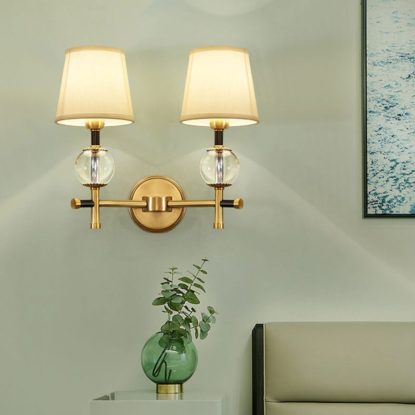 American Brass Fabric 1/2 Wall Lamp
