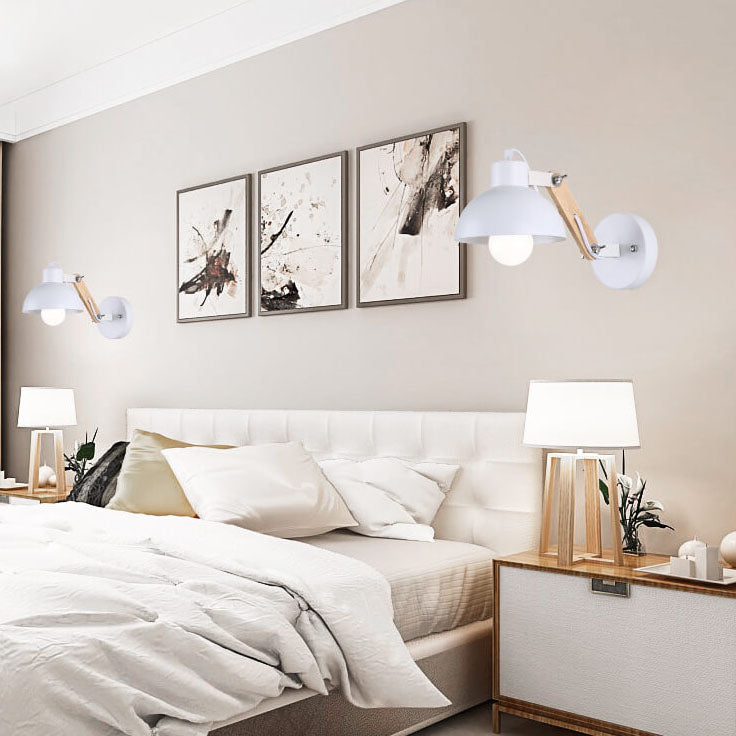 Iron Semicircle Wooden Arm Wall Lamp