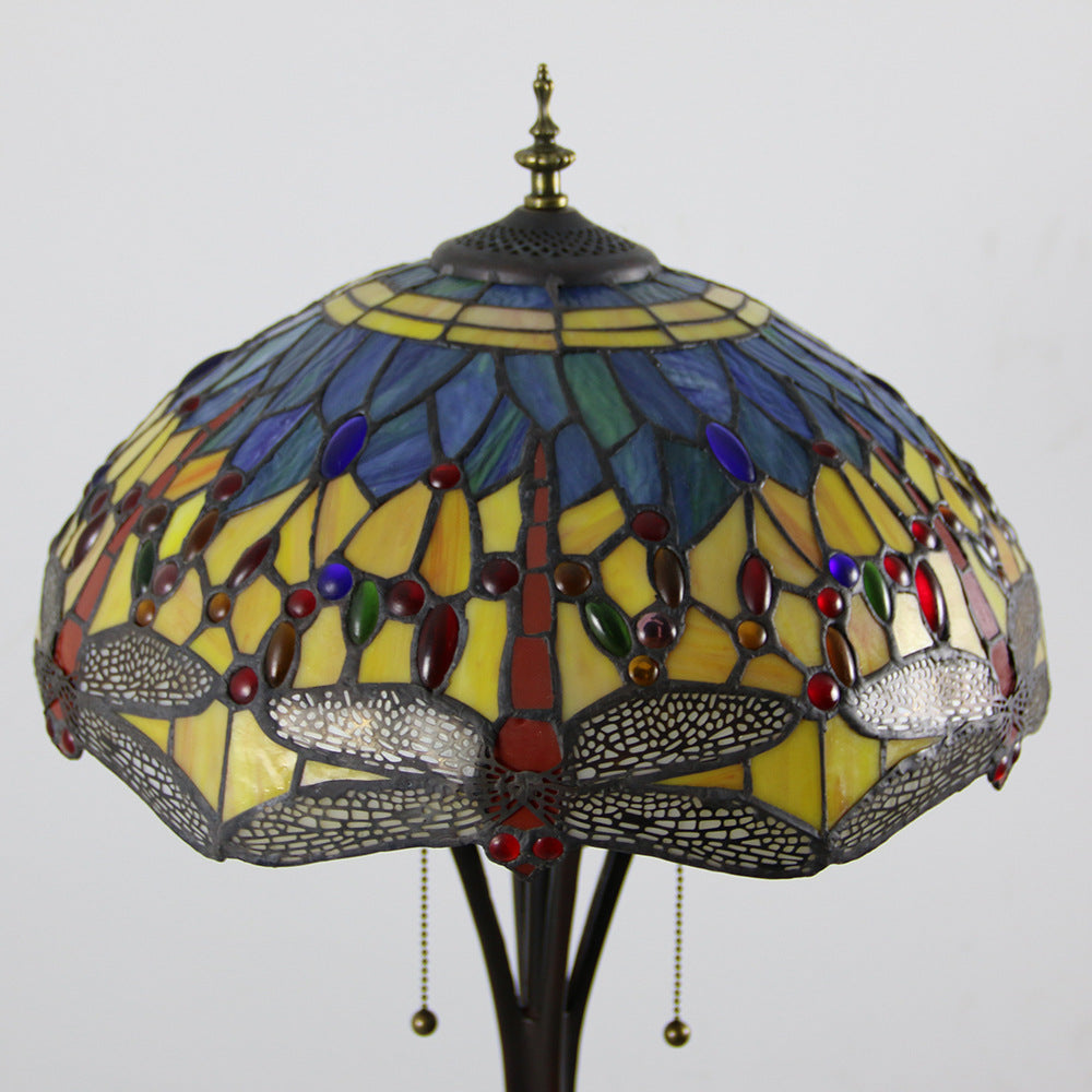 Mediterranean Dragonfly Stained Glass 2-Light Floor Lamp