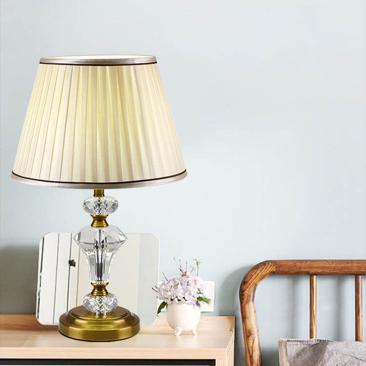 Crystal Pillar Fabric Table Lamp