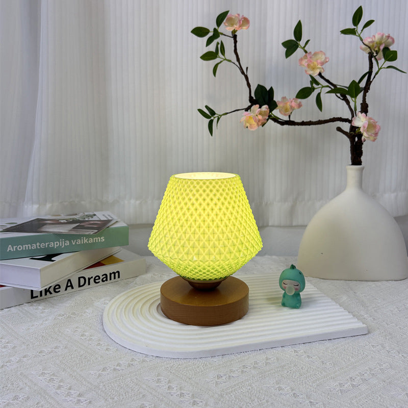 Wood Glass Tapered Ribbed Table Lamp