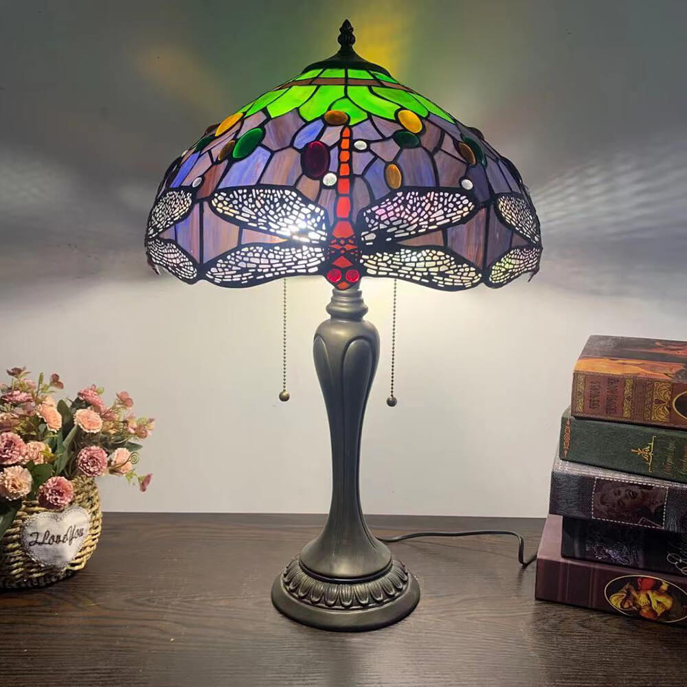 Umbrella Flower Dragonfly Alloy 2-Light Table Lamp