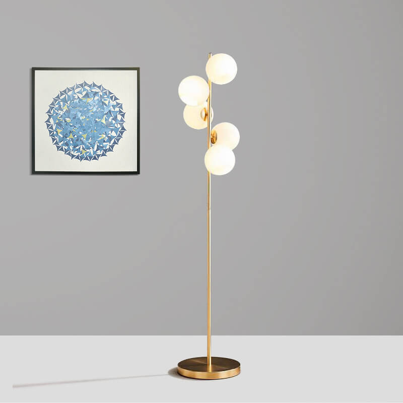 Glass Round Ball Gold 5-Light Floor Lamp