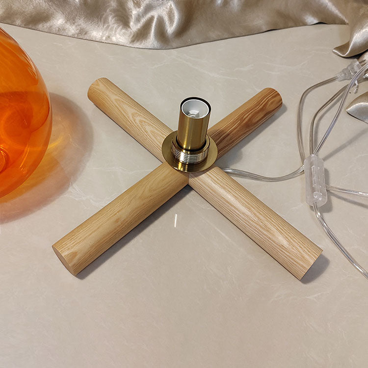 Fire Wood Glass Living Table Lamp