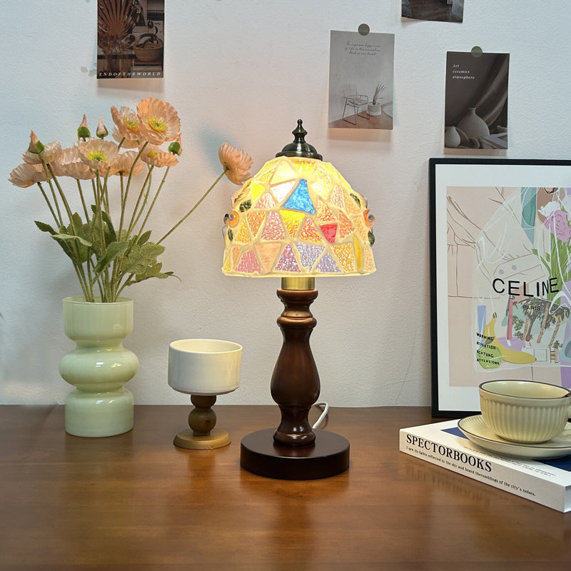 Wood Glass Hemispheroid Shell Table Lamp