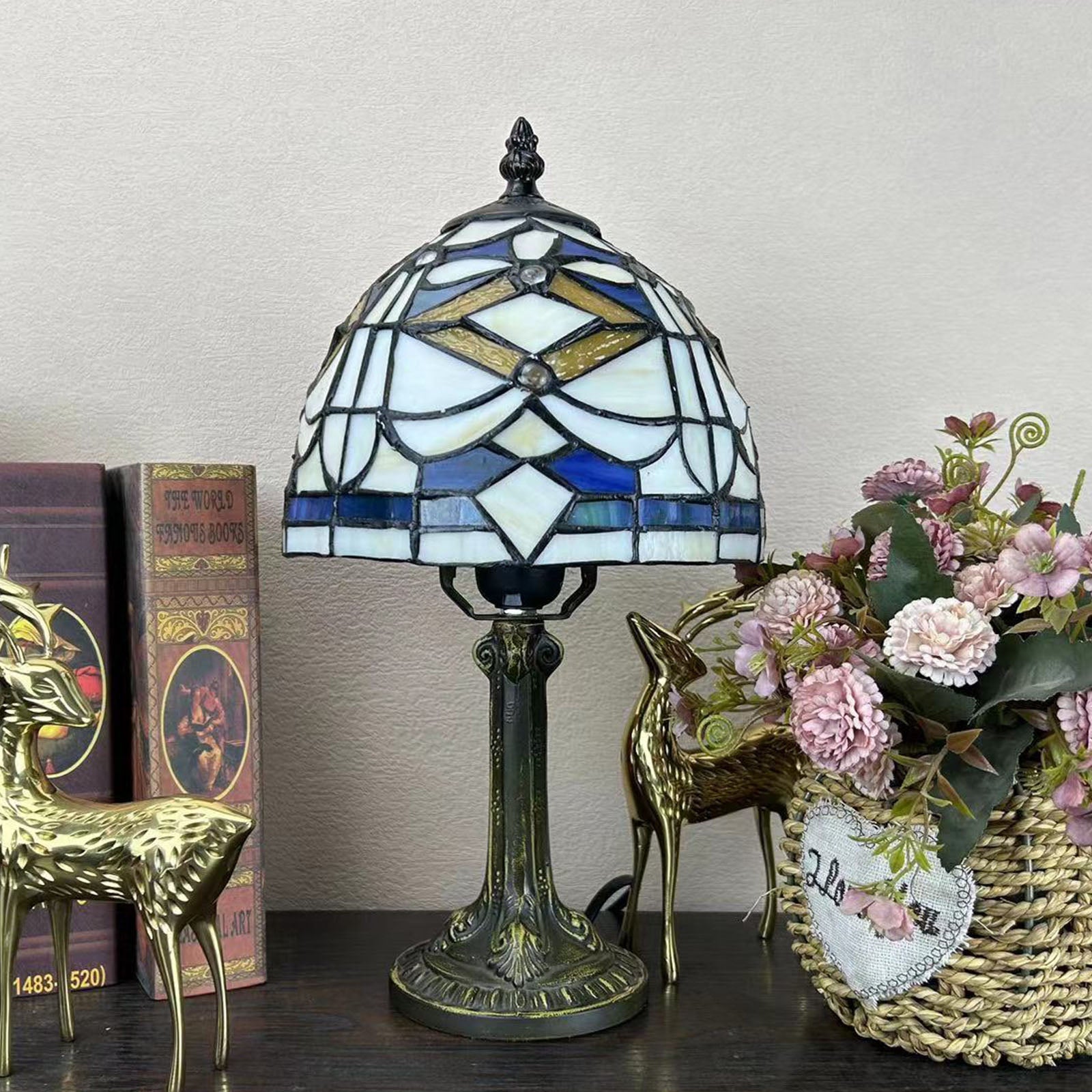 Alloy Glass Dome Flower Table Lamp