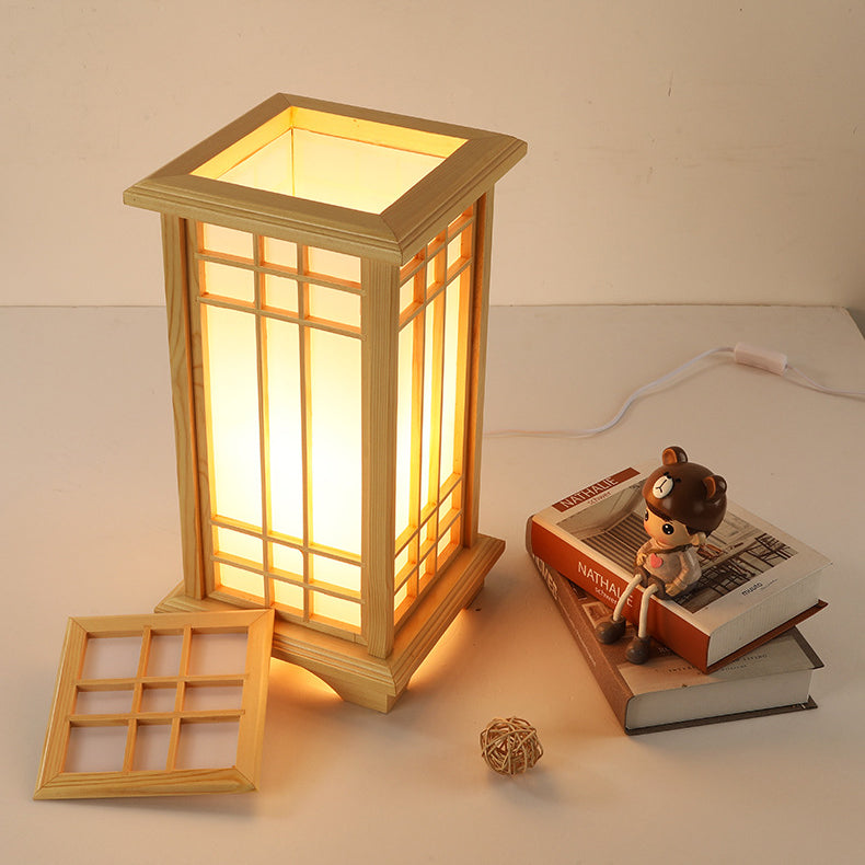 Traditional Japanese Wood Acrylic 3-Light Floor Lamp