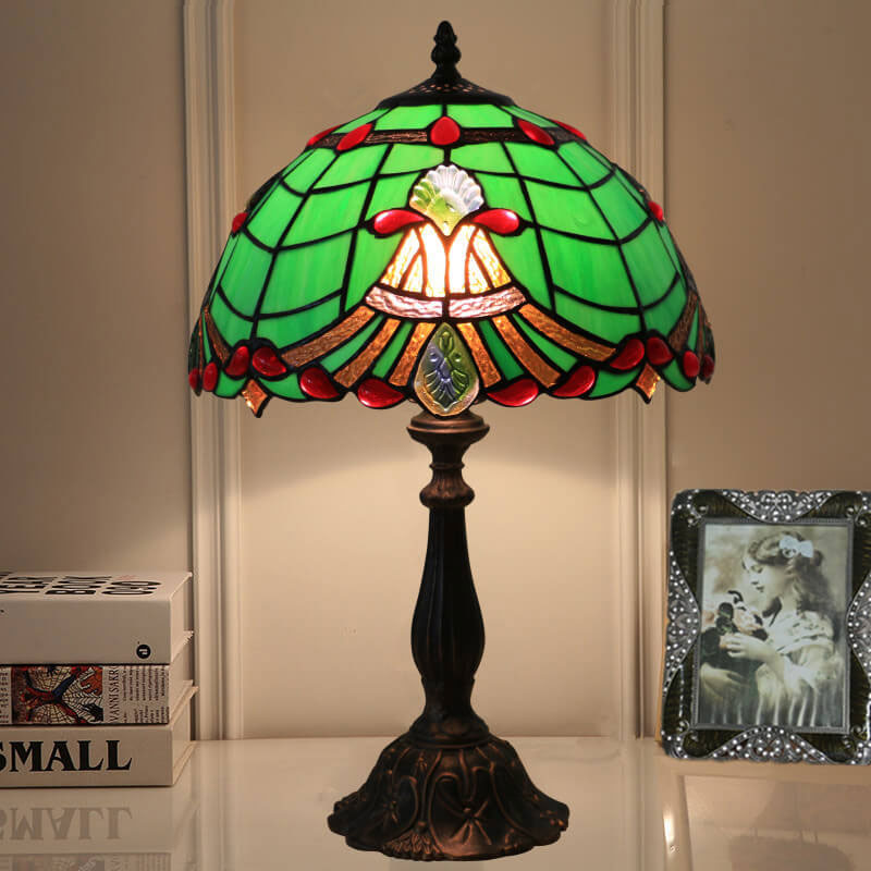 Curved Lucite Beads Stained Table Lamp