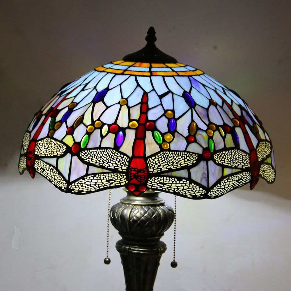 Dragonfly Peacock Glass Resin Table Lamp