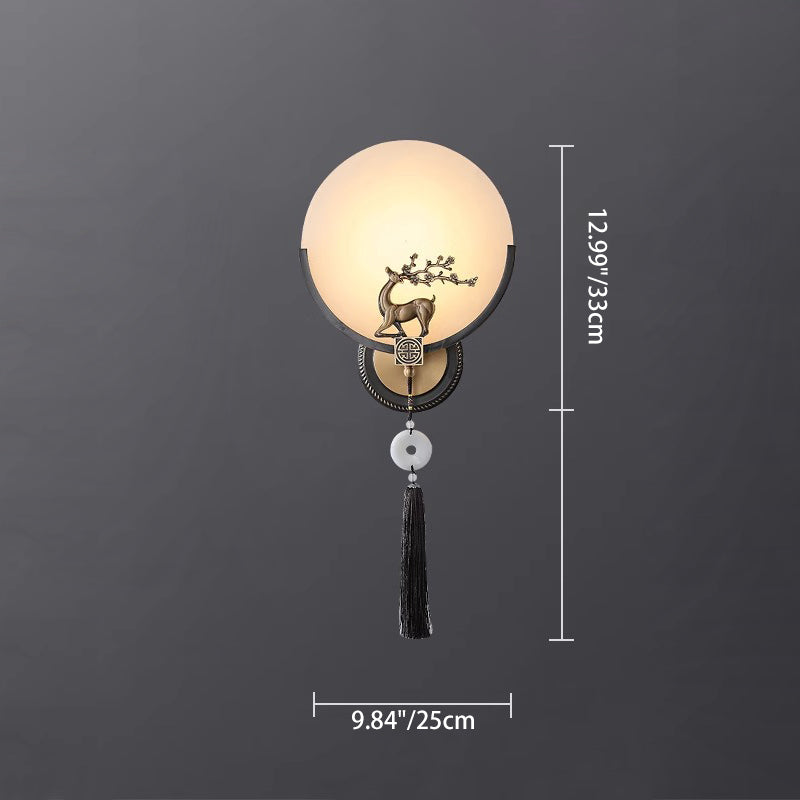 Round Deer Marble Copper Wall Lamp