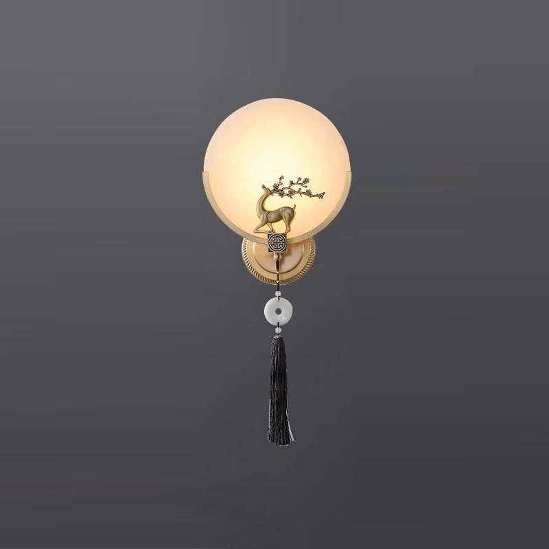 Round Deer Marble Copper Wall Lamp