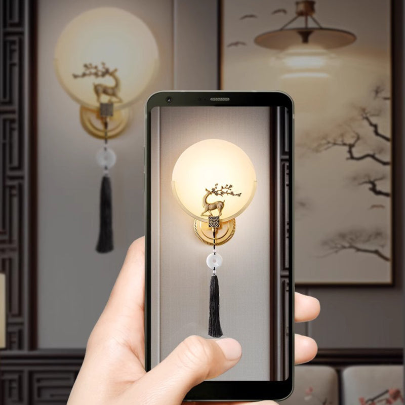 Round Deer Marble Copper Wall Lamp