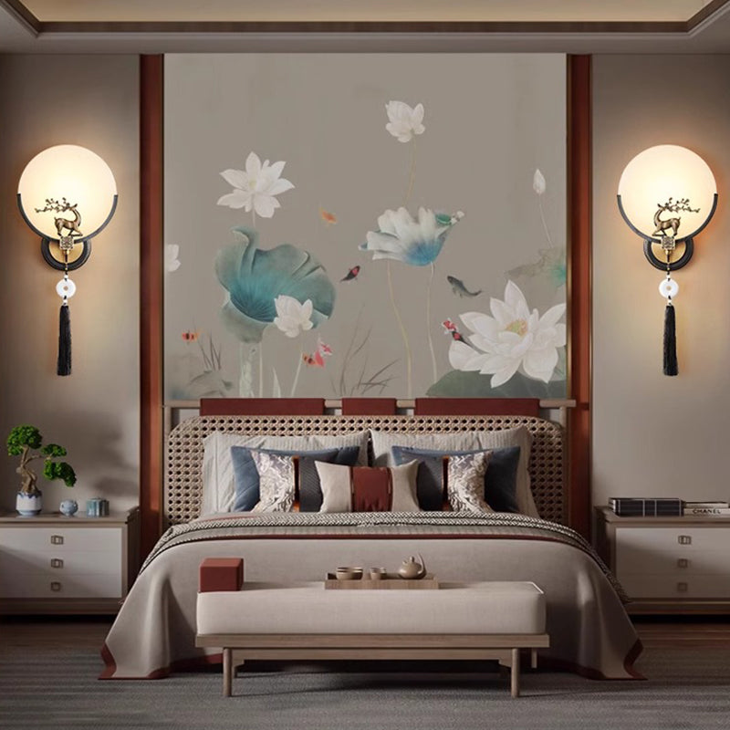 Round Deer Marble Copper Wall Lamp