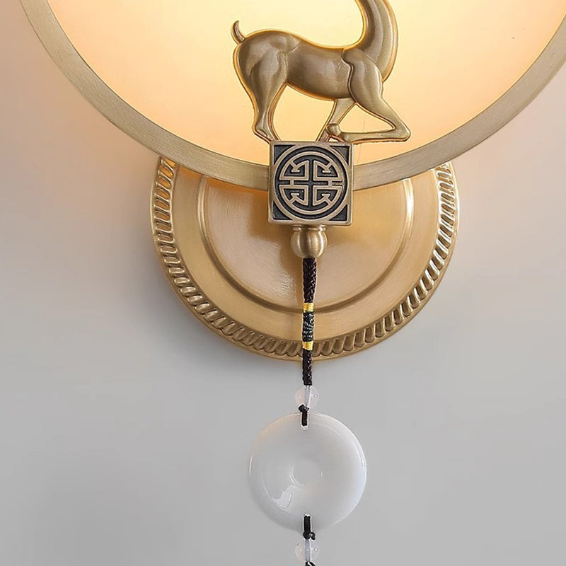 Round Deer Marble Copper Wall Lamp