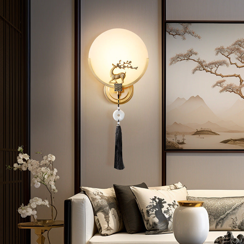 Round Deer Marble Copper Wall Lamp