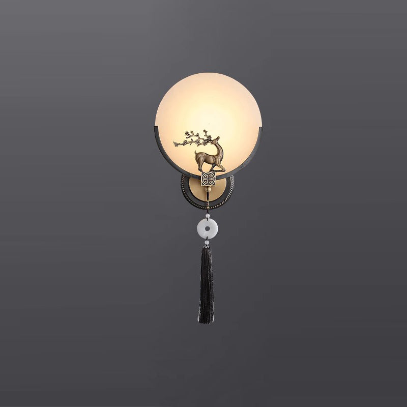 Round Deer Marble Copper Wall Lamp