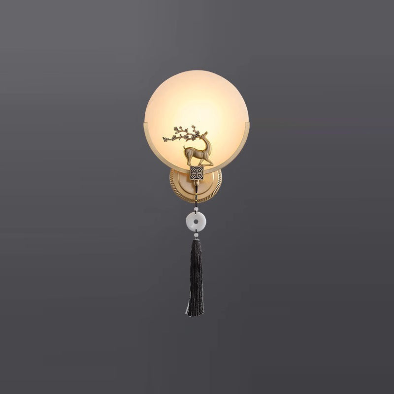 Round Deer Marble Copper Wall Lamp