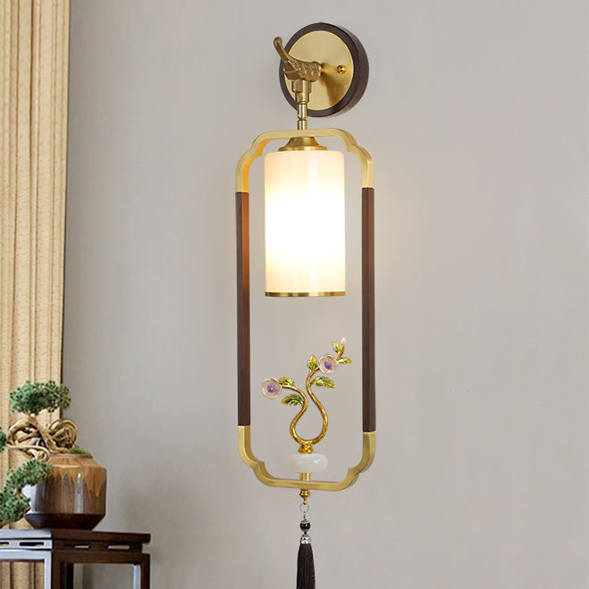 Polygonal Copper Frame Cylindrical Wall Lamp