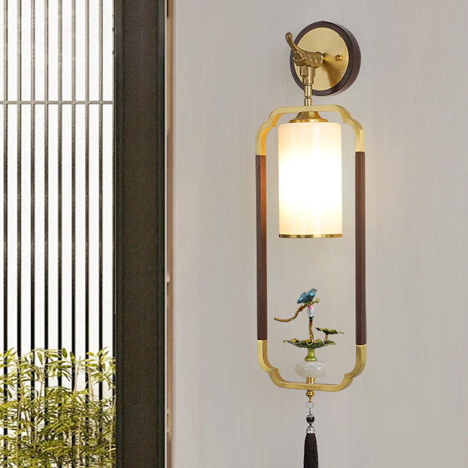 Polygonal Copper Frame Cylindrical Wall Lamp