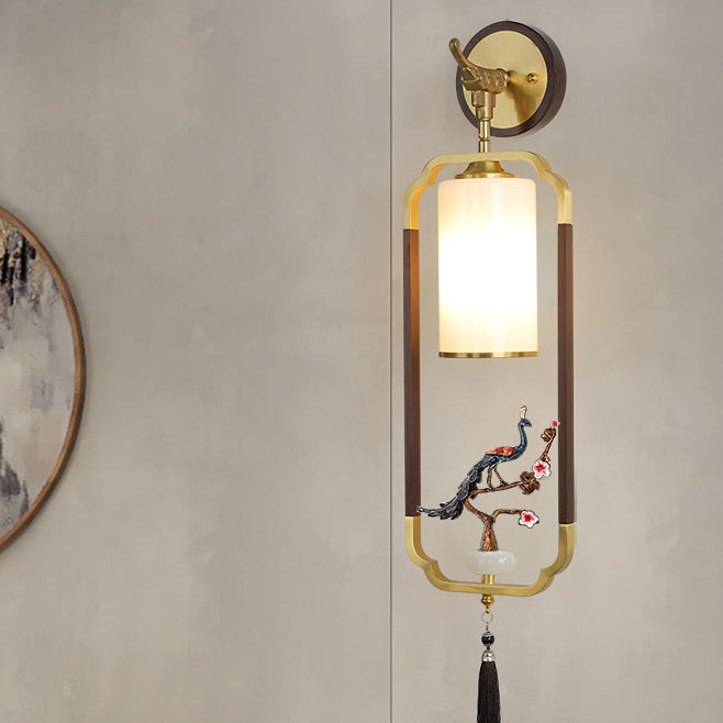 Polygonal Copper Frame Cylindrical Wall Lamp