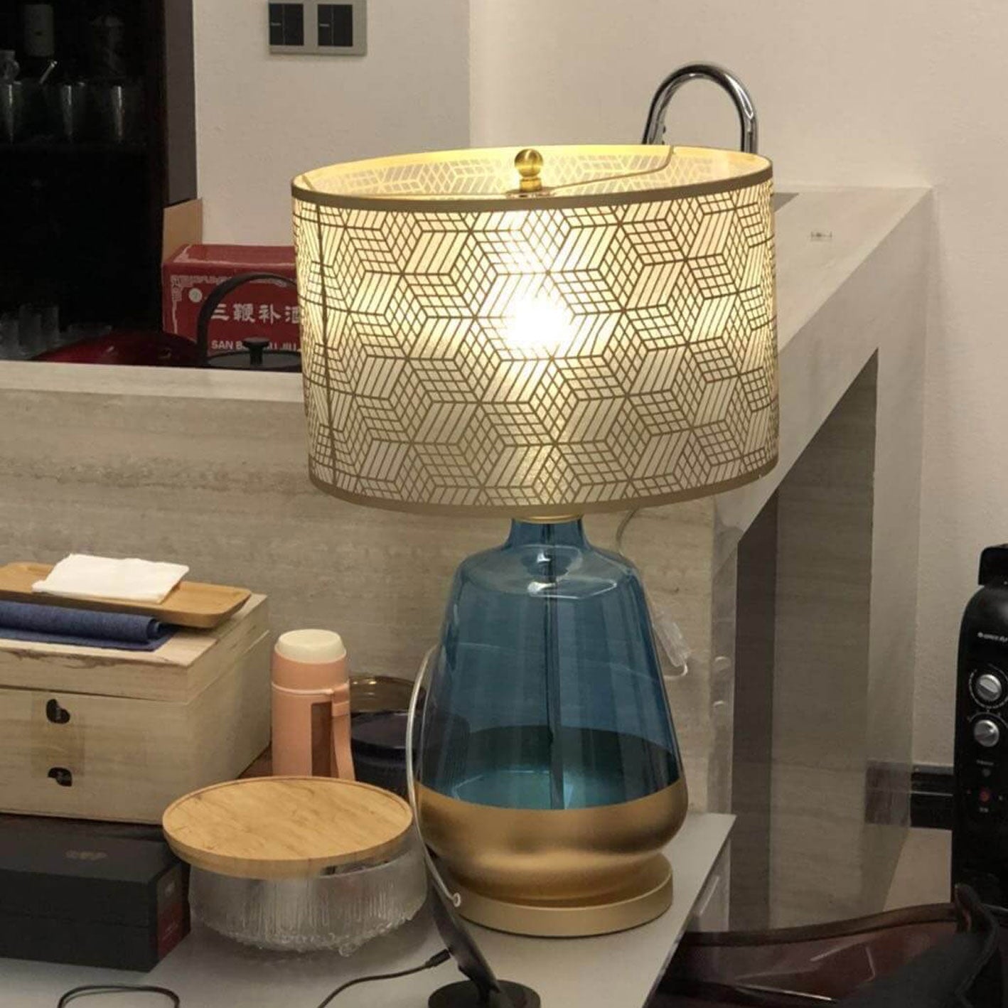 Blue Transparent Body Hollow Table Lamp