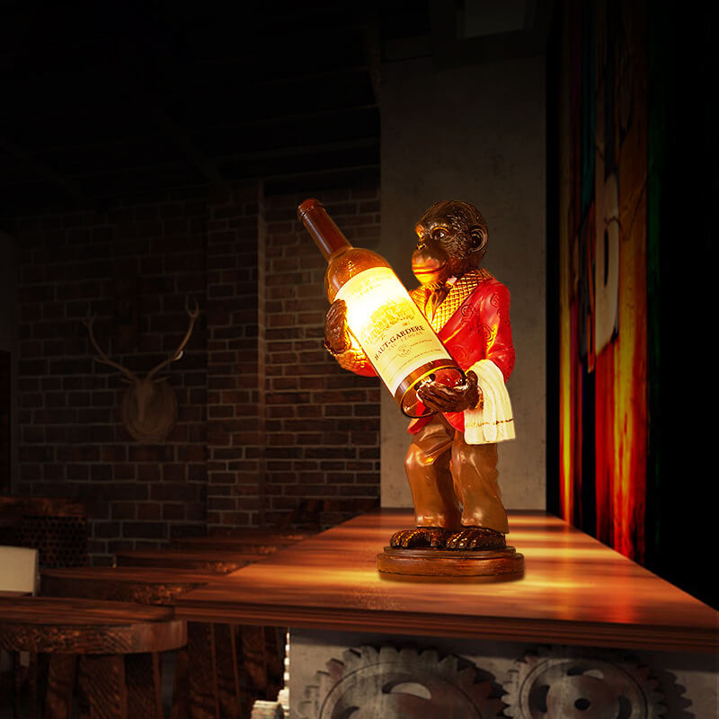 Monkey Resin Wine Bottle Table Lamp