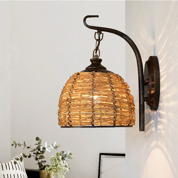 Rattan Weaving Dome Wall Lamp