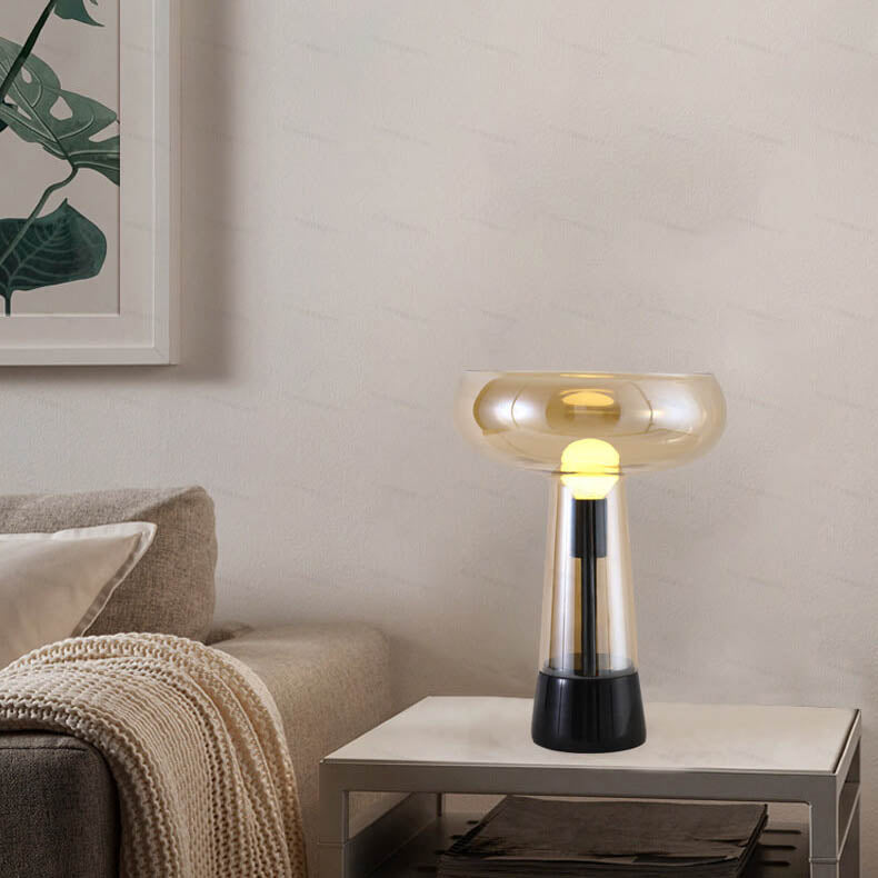 Glass Column Marble Table Lamp