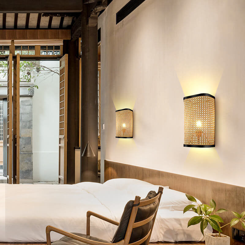 Rattan Weaving Square Wall Lamp