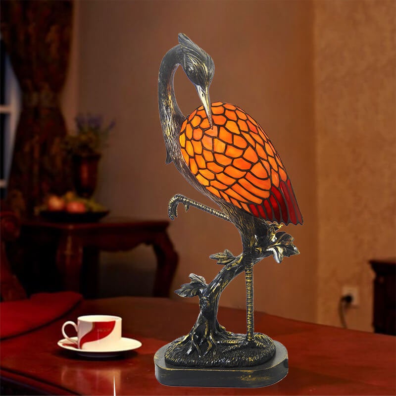 Crane Stained Glass Table Lamp