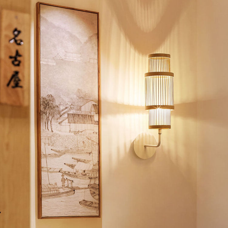 Bamboo Weaving Cylindrical Wall Lamp
