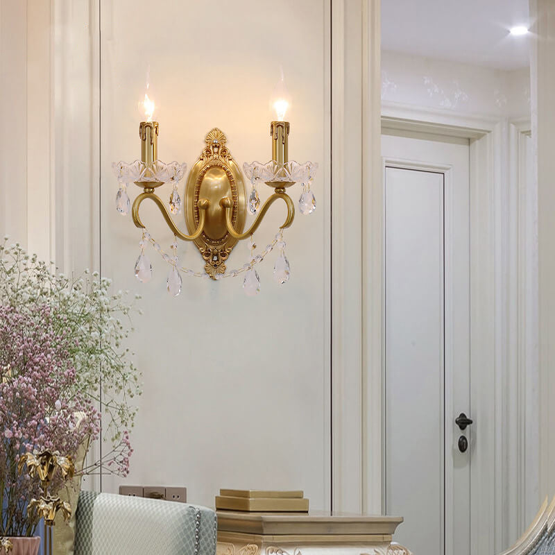 Brass Crystal Candle 1/2 Wall Lamp