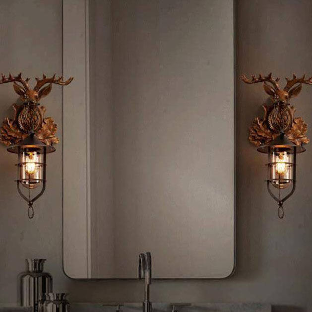 Deer Head Antlers Wall Lamp