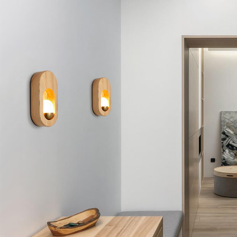 Circle Ring Solid Wood Wall Lamp