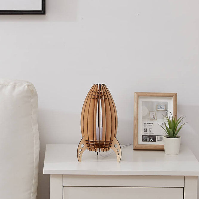 Wood Carving Rocket Night Table Lamp