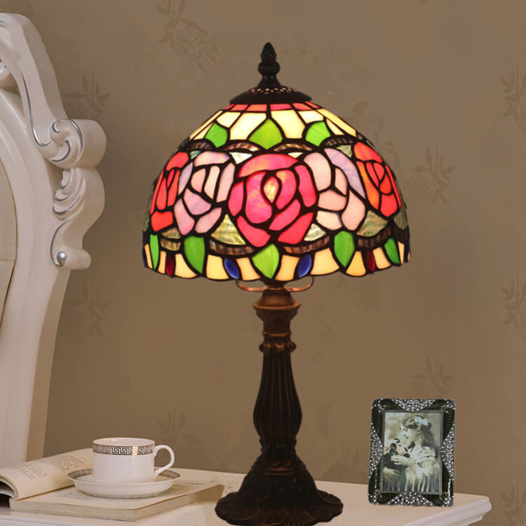 Flowering Rose Stained Glass Table Lamp