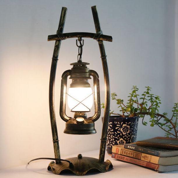 Antique Kerosene Iron Glass Table Lamp