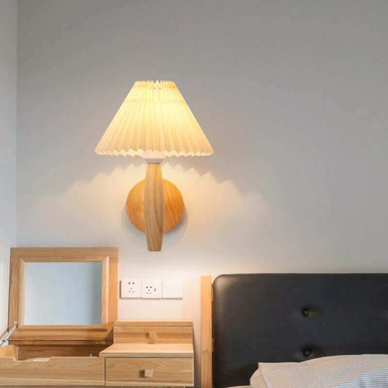 Wooden Pleated Umbrella Wall Lamp