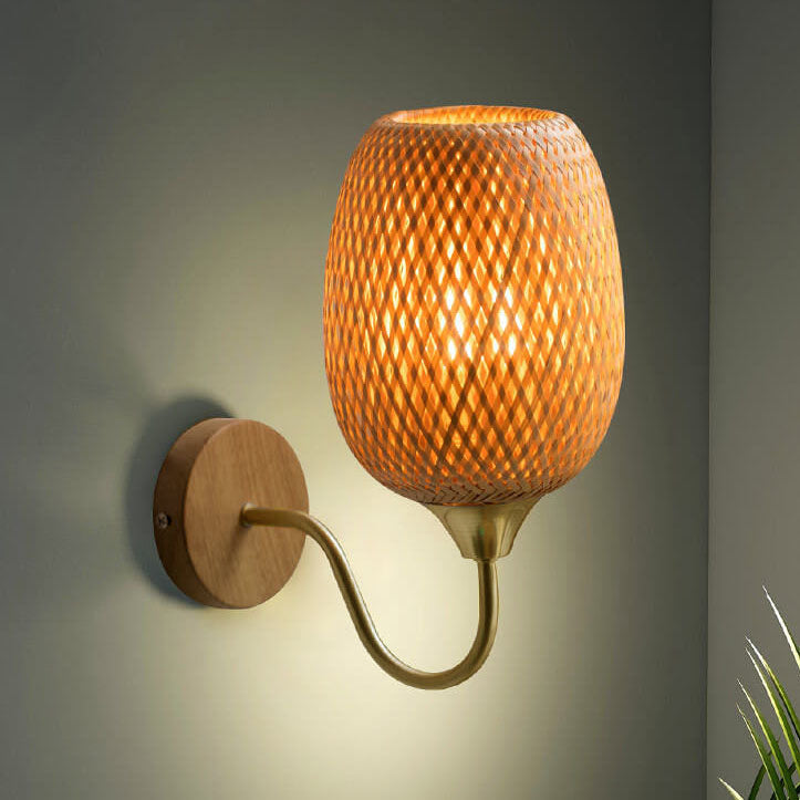Bamboo Weaving Handwoven Round Wall Lamp