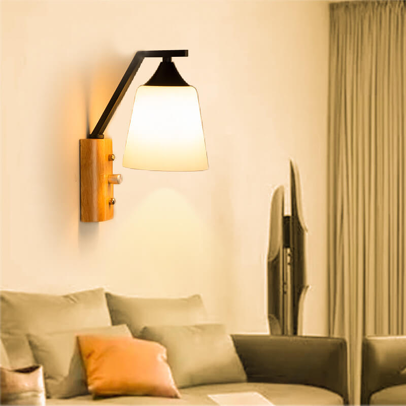 Solid Wood Glass Bell Wall Lamp